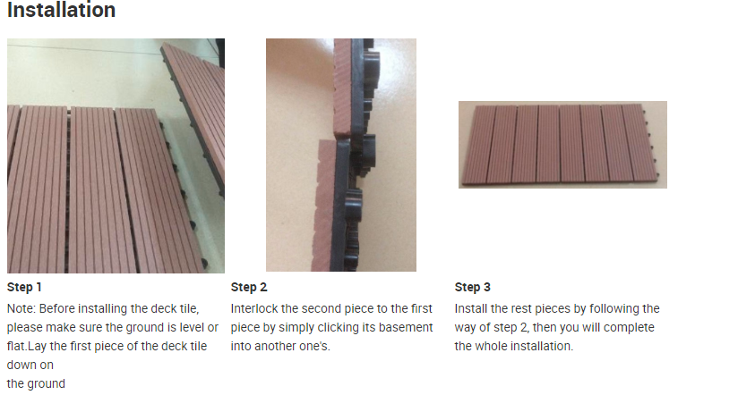 Waterproof Low Maintenance Wood Plastic Composite DIY Floor WPC Outdoor Patio Decking Tiles 