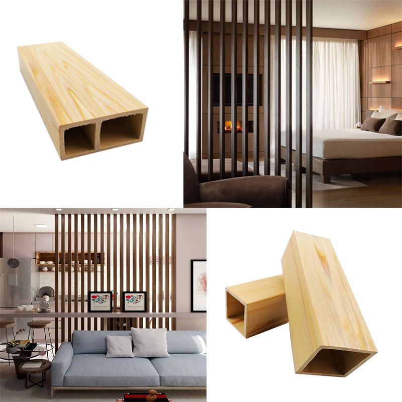 WPC Wood and Plastic Composite Square Timber Tube for Interior Decorative Hollow Wooden Batten