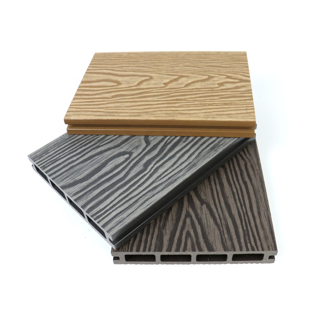 Waterproof Fire Rated 3D Embossed Hollow Profile Outdoor Swimming Pool Garden Terrace WPC Material Flooring Timber Board Wood Plastic Composite Decking 