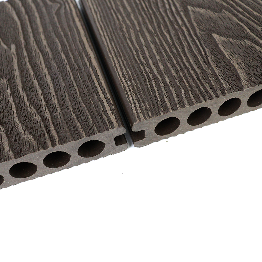 Custom interlock wpc outdoor Decking 3D embossing wood grain composite decking board china wood plastic texture flooring