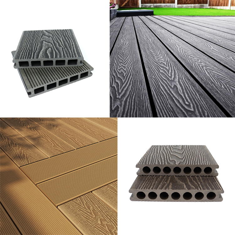 Waterproof Fire Rated 3D Embossed Hollow Profile Outdoor Swimming Pool Garden Terrace WPC Material Flooring Timber Board Wood Plastic Composite Decking 