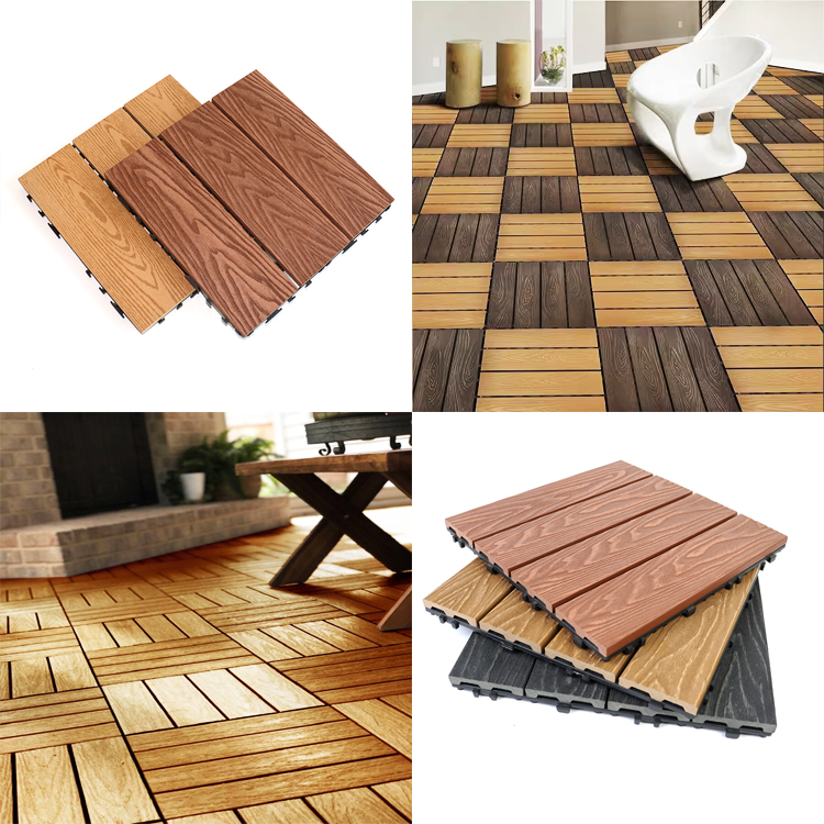 Quick Installation Low Maintenance Waterproof Anti-Fade Wood Plastic Composite WPC Interlocking Patio Deck Tiles 