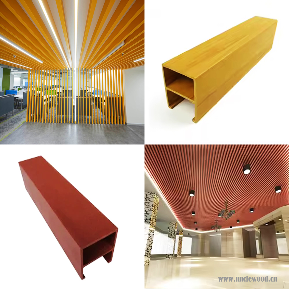 Anti-Insect Indoor Baffle Stretch PVC Film Hollow Design WPC Ceiling