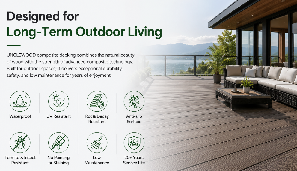 Eco-Friendly Waterproof WPC Decking for Outdoor Patios and Gardens