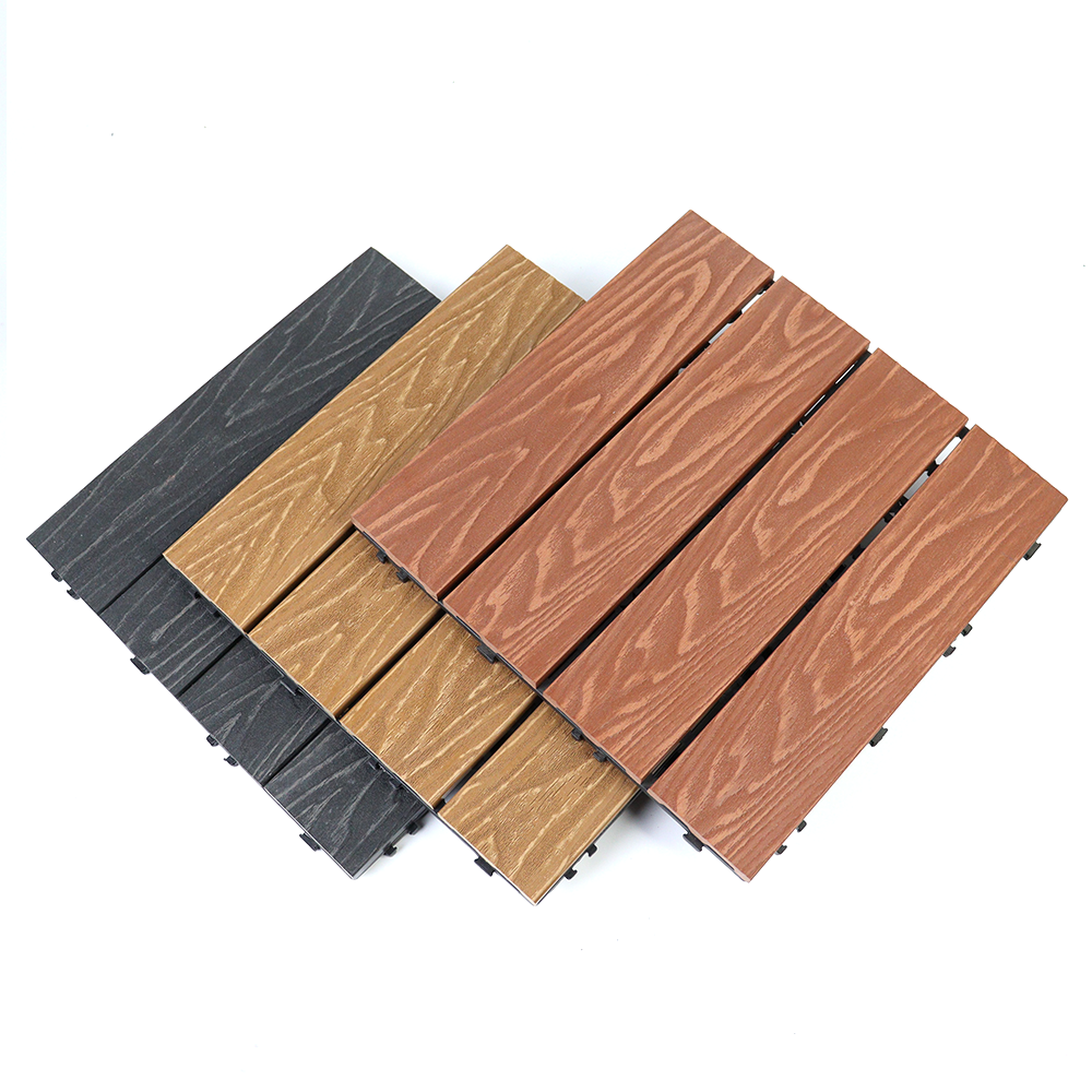 3D embossed ideal wood replacement barefoot friendly wpc decking tiles composite timber for garden decoration and balcony&pool