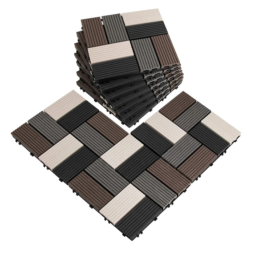 Outdoor Garden Interlocking Criss-Cross Pattern Patio WPC Decking Flooring Tiles 