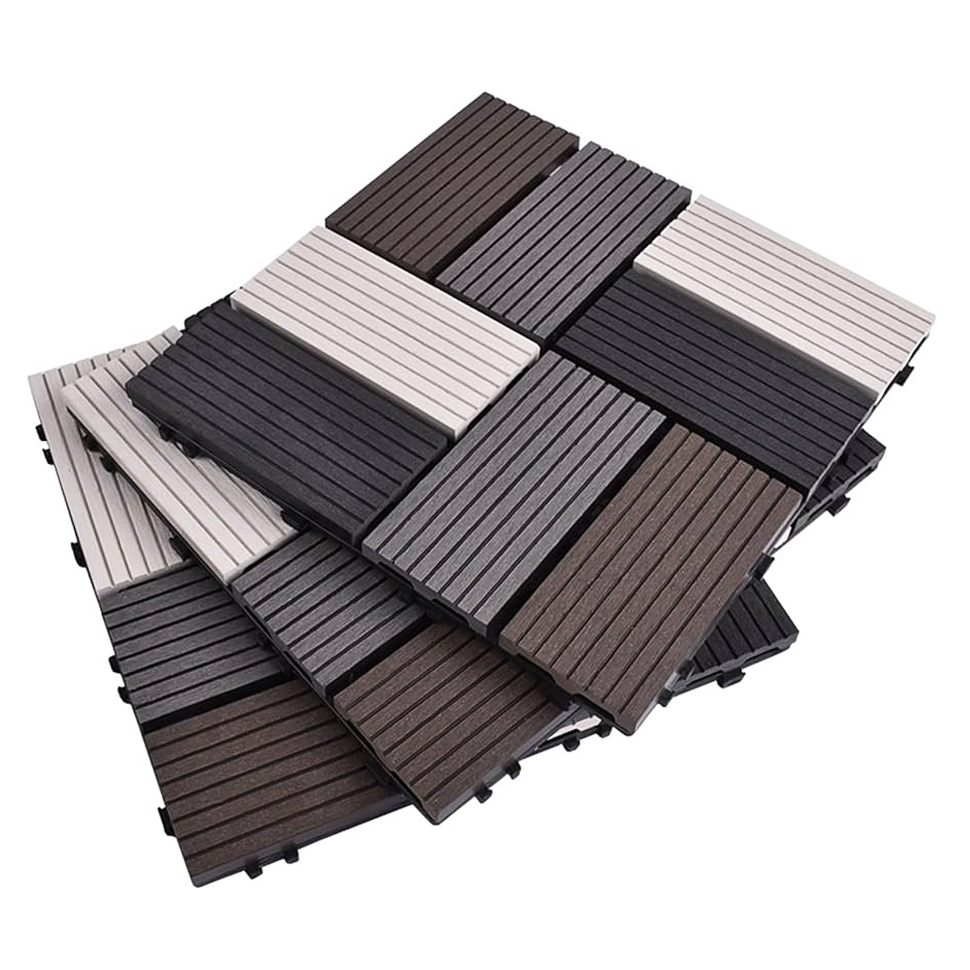 Outdoor Garden Interlocking Criss-Cross Pattern Patio WPC Decking Flooring Tiles 