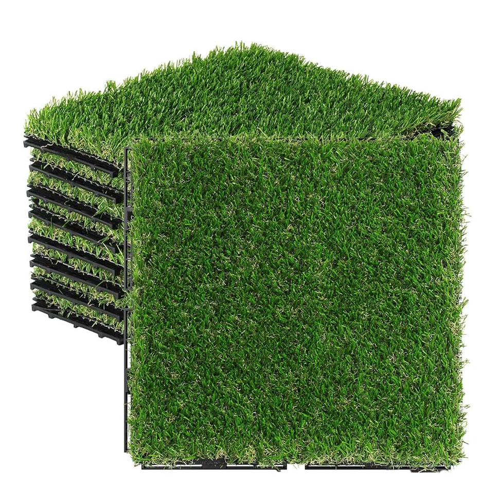 Premium Synthetic Turf Flooring Interlocking Grass Tiles with WPC Decking for Outdoor Patios Gardens and Decks