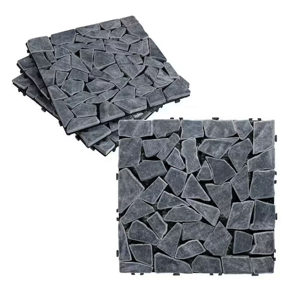 Waterproof Stone Look Anti-Slip Square Pavers Mat Garden Plastic Floor Interlocking Patio Deck Tiles for Indoor Outdoor Use