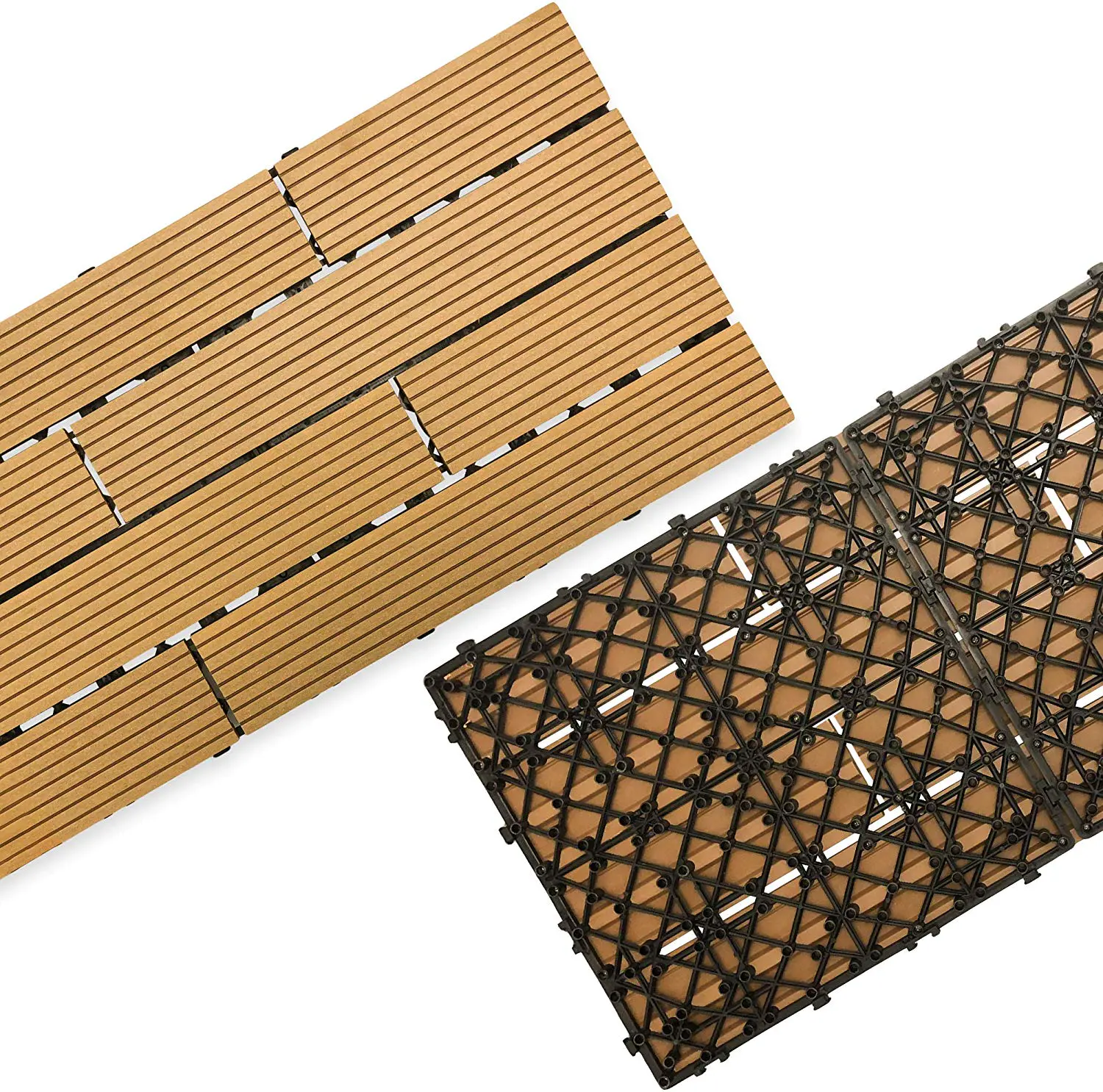 WPC Ambushed Flooring Waterproof and UV-resistant Wood Plastic Deck Tiles Interlocking for Outdoor Garden Patio Balcony