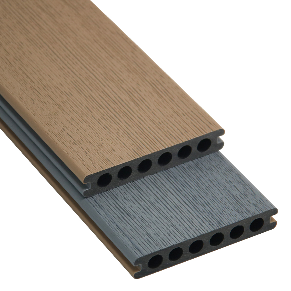 Co Extrusion Dual Color Bark Texture WPC Decking Board Waterproof Outdoor Composite Flooring for Garden Patio Balcony Applications