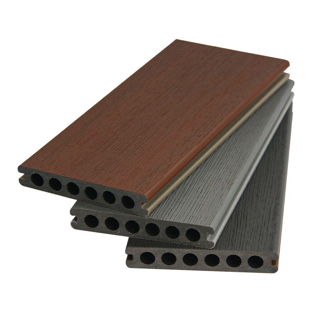 Co Extrusion Dual Color Bark Texture WPC Decking Board Waterproof Outdoor Composite Flooring for Garden Patio Balcony Applications