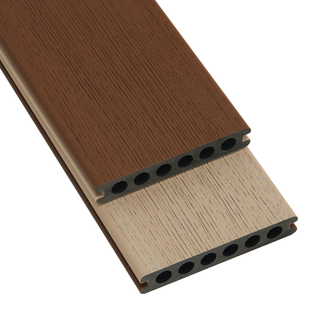 Co Extrusion Dual Color Bark Texture WPC Decking Board Waterproof Outdoor Composite Flooring for Garden Patio Balcony Applications